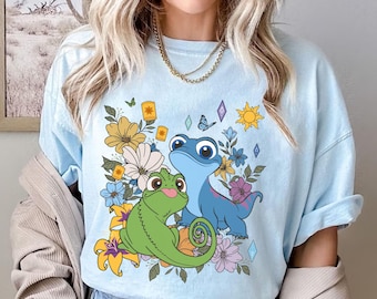 Disney Floral Bruni Frozen Pascal Tangled Comfort Colors Shirt, Funny Disney Couple Friends Matching T-shirt, Disneyland Besties Bff Trip