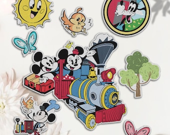 Embroidered Disney Mickey and Minnie Runaway Railway Patch, Vintage Goofy Train Ride Embroidery Patches, Disney Patch For Backpack Clothing