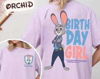 Two Sided Custom Name Disney Zootopia 2 Judy Hopps Shirt, Personalized Birthday Girl Tee, Zootopia Movie Fan Gift, Disney Birthday Outfit