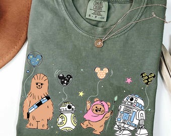 Cute Star Wars Characters Group Shirt, Bb8 R2-D2 Chewbacca Ewok Chibi Graphic Tee, Star Wars Disney Shirt, Hollywood Studios, Galaxy's Edge