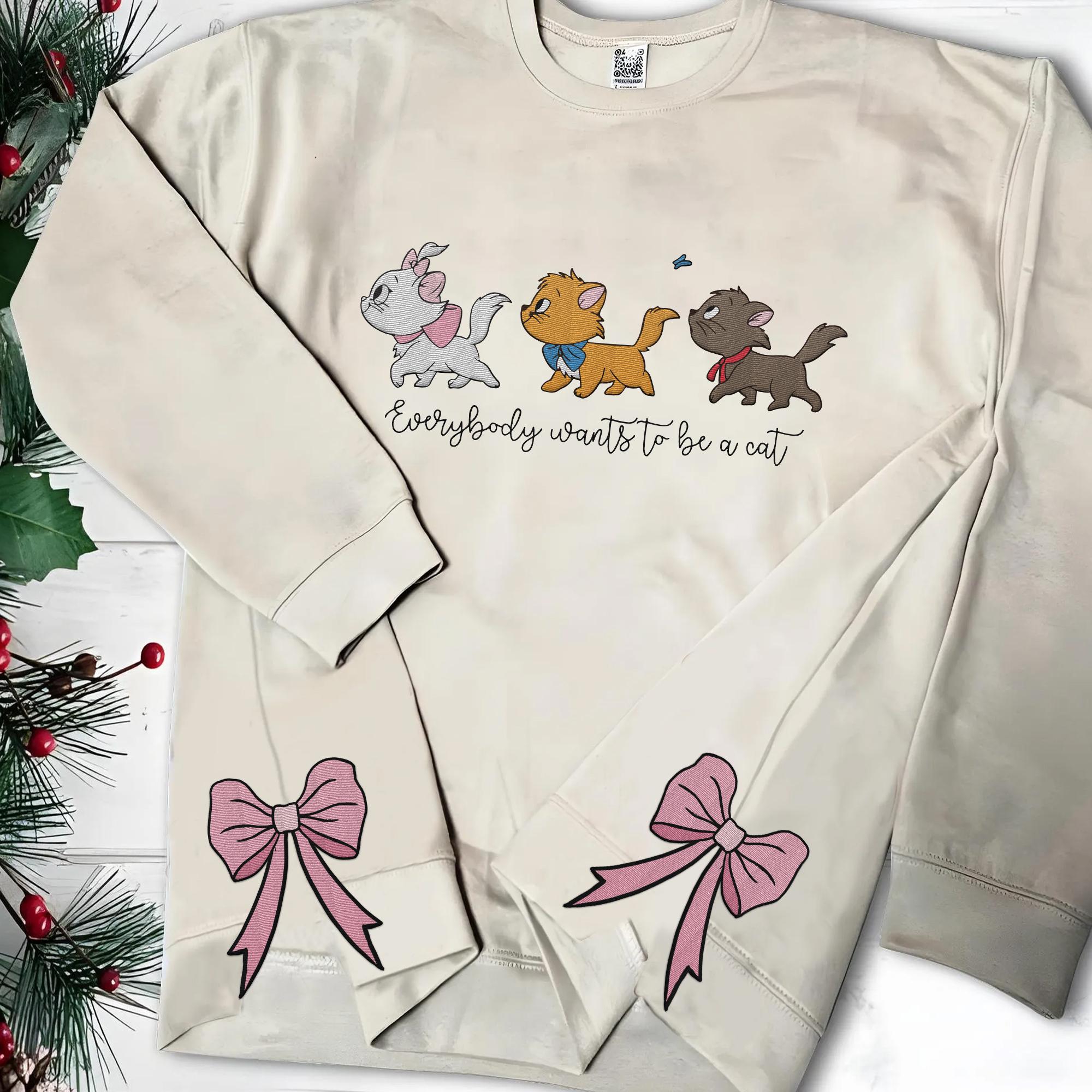 Embroidered Marie Berlioz Toulouse Side Bow Sweatshirt, The Aristocats Everybody Wants To Be A Cat Sweater, 2024 Family Trip, Magic Kingdom