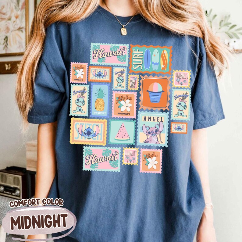 Disney Lilo and Stitch Inspired Stamps Shirt, Angel Stitch and Scrump Hawaii Vibes Tee, Beach Vacation Shirt, Disneyland Family Summer Trip image 11
