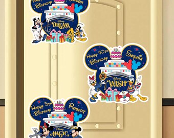 Personalized Mickey Friends Birthday Boy Girl Cruise Magnet, Custom Disney Happy Birthday Family Cruise Decoration, Disneyland Door Decor