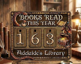 Custom Name Dragon Themed Book Tracker Sign, Personalized Book Lover Gift, Fantasy Books Read This Year Counter, Library Bookshelf Decor