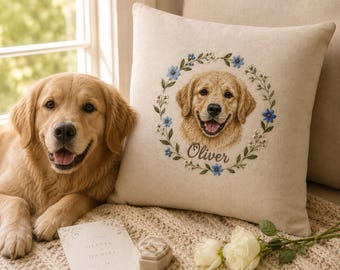 Almohada bordada con retrato personalizado de mascota, pintura realista con hilo, arte conmemorativo de gato y perro, regalos conmemorativos personalizados, regalo para amantes de las mascotas