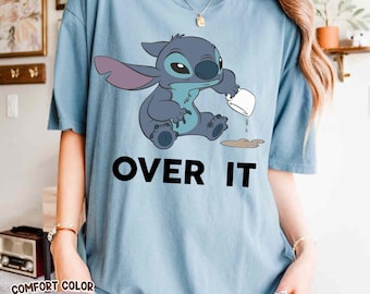Funny Stitch Over It Comfort Colors Shirt, Vintage Disney Lilo & Stitch T-shirt, Disneyland Family Trip Matching, Disneyworld Birthday Gift