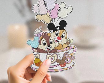 Parche bordado de Chip y Dale con globos dobles para taza de té, parches bordados de Disney Best Friends, parche de Disney Besties para mochila