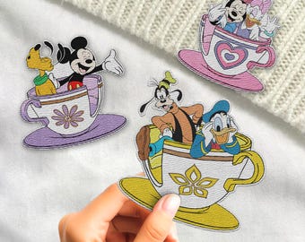 Embroidered Mickey Friends Balloon Tea Cup Patch, Disney Mickey Minnie Daisy Donald  Embroidery Patches, Disney Patch For Backpack