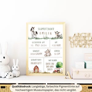 Personalisiertes Geburtsposter Bauernhof Tiere, Pferd Katze Kuh Baby Poster, Kinderzimmer Deko, Geburtsgeschenk, Geburtsdaten Poster Ponny