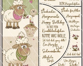 Digistamp Heart Sheep PNG, Plotter, Sublimate, Cricut, DigiPaper, Silhouette Digiset DIY Sticker Cards – cute sheep