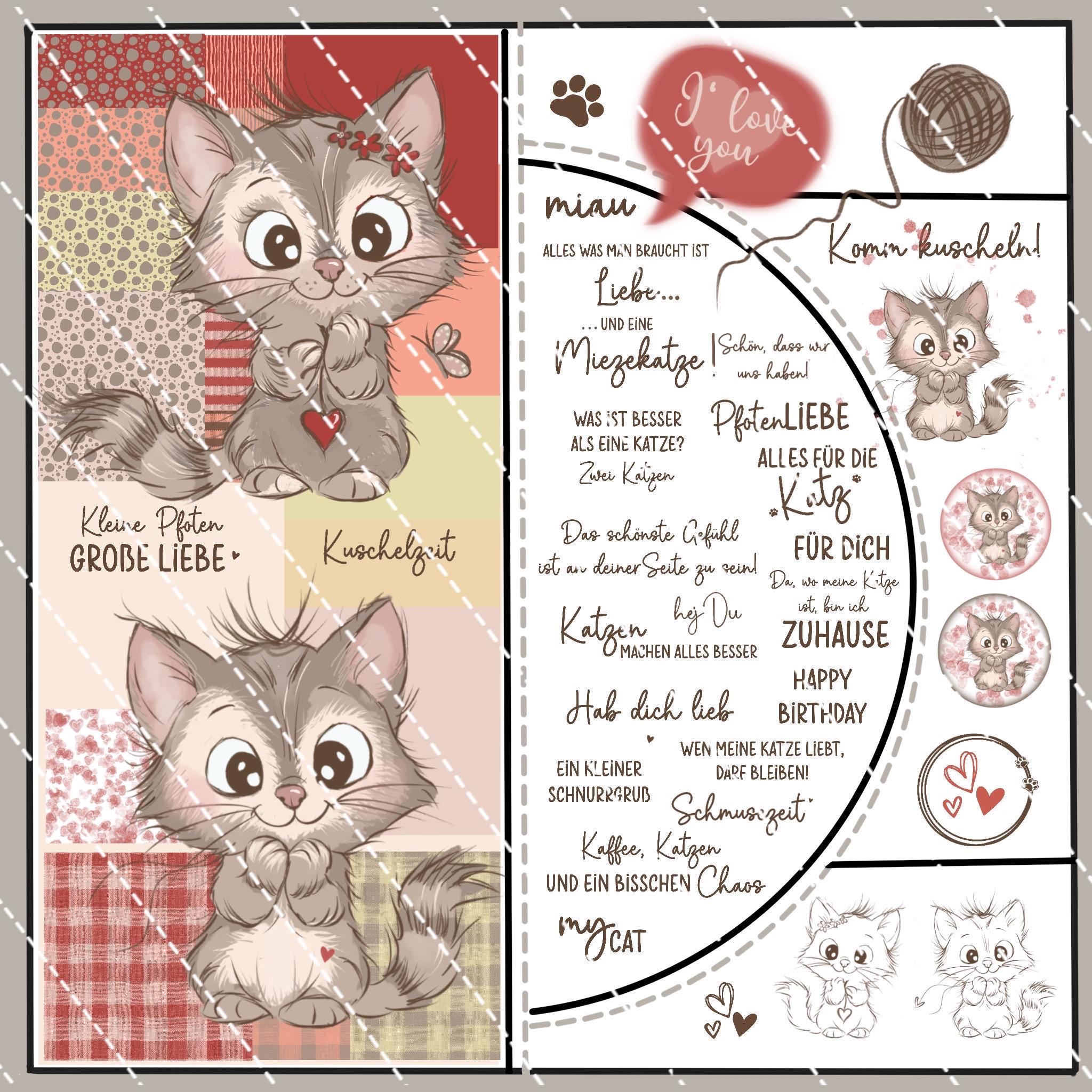 Digistamp Little Kittens PNG, Plotter, Sublimate, Cricut, DigiPaper, Silhouette HerzKreativchen Digiset Cat Cat Love