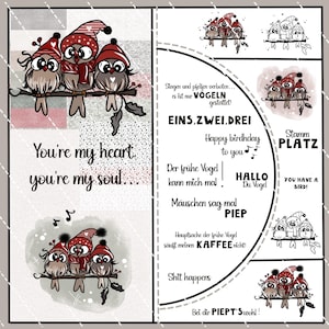 Digstamp śmieszne małe ptaszki, PNG, sublimacja, Cricut, papier cyfrowy, serce, kreatywny, rękodzieło, zabawa, zima, Adwent