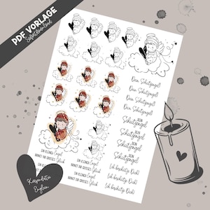 Candle tattoo angel - candle sticker - PDF - design candles - rub ons transfer - pdf -Christmas- angel PDF template guardian angel