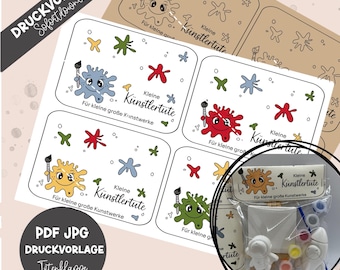 Bag Flap Printable | Small Artist Bag | Painting Set Packaging | DIY | PDF Print Template | Bag Closure | Party Favor | Craft Template for Kids