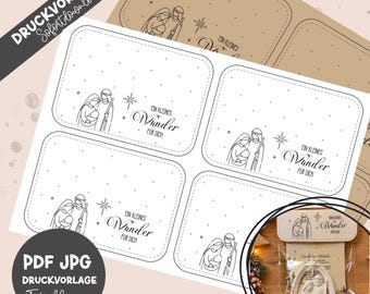 Printable template for bag flap and closure | Nativity scene | Includes printable Christmas card | Holy Family | Christmas