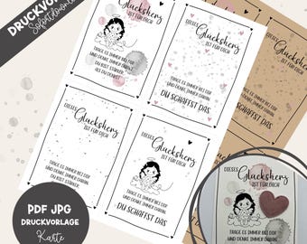 Druckvorlage |Glücksherzkarte Herzkarte Herzgeschenk  Schutzengel| Printable PDF | DIY| Geschenkkarte | Minigeschenkidee zum ausdrucken|