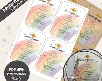 Druckvorlage |Karte für Sonnenfänger Regenbogen| Printable PDF | DIY | Geschenkkarte | Minigeschenkidee zum ausdrucken| printable, Lichtfäng