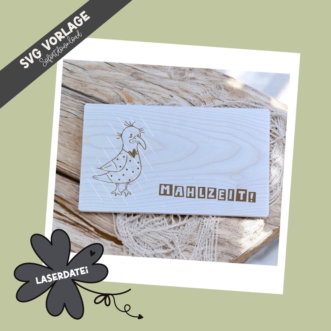 Laser File Lasercutfile Board Seagull Kurt With Lettering Mahlzeit ...
