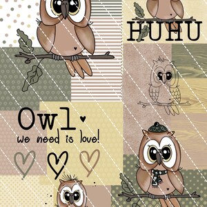 Digistamp Owl, PNG, Plotter, Sublimation, Cricut, DigiPapier, HerzKreativchen, Owl dont nous avons besoin, c'est de l'amour