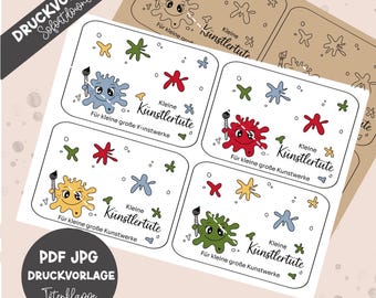 Modello stampabile per patta di borsa | Piccola borsa da artista | Confezione per set di pittura | Fai da te | Modello di stampa PDF | Chiusura per borsa | Bomboniera | Modello per lavoretti per bambini