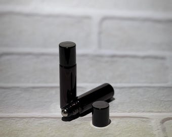 Czarna szklana butelka z kulką 0,17 uncji (5 ml) | Pusta butelka z olejkami eterycznymi i perfumami w kulce | Butelka wielokrotnego napełniania z metalową kulką | Aromaterapia DIY