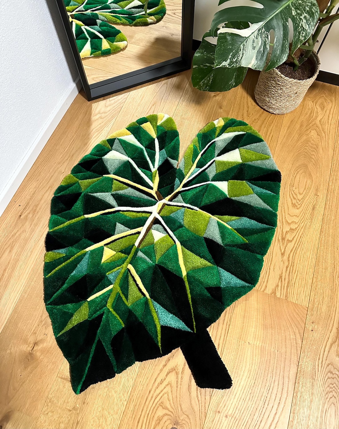 Alocasia Leaf Rug Geometrical Tufted Plant Rug Fluffy Plush Rug ...