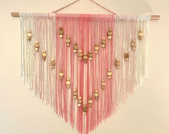 Large Pink Ombré Macrame and Beaded Wall Hanging, Bohemian Wall Art, Home Decor, Bedroom Wall Hanging, Living Room Wall Hanging