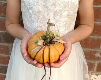 Bright Orange Pumpkin Ring Bearer Pillow for your Fall Wedding