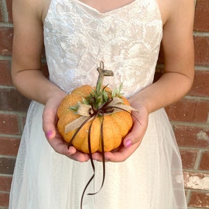 Bright Orange Pumpkin Ring Bearer Pillow for your Fall Wedding image 1