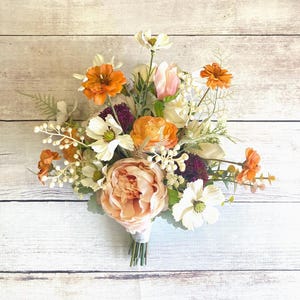 Blush Pink, Terracotta Orange Bridal Wedding Bouquet, Fall Artificial Flower Bouquet, Country, Farmhouse, Boho, Fall Wedding