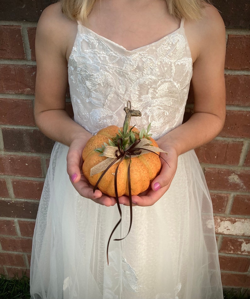 Bright Orange Pumpkin Ring Bearer Pillow for your Fall Wedding image 7