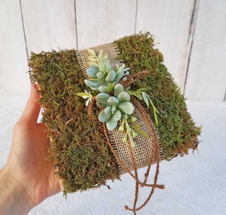 Rustic Moss Ring Bearer Pillow With Succulents Etsy