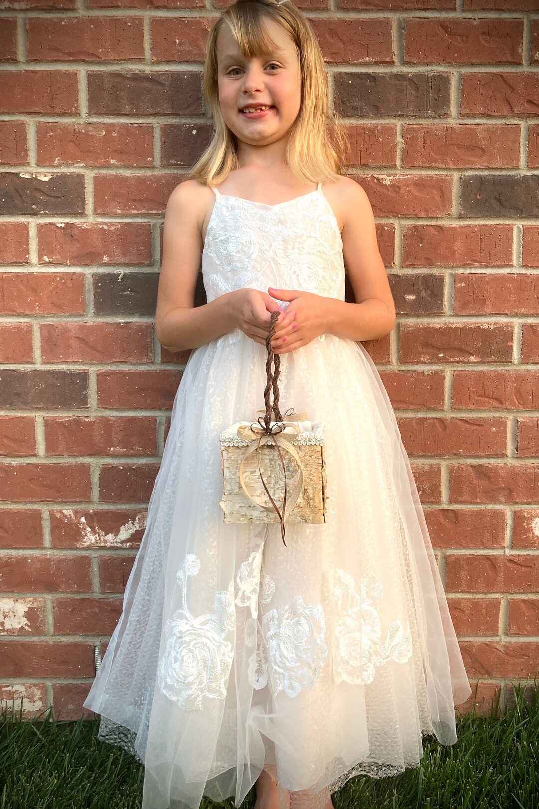 Square Rustic Birch Bark Flower Girl Basket for Your Wedding, Fall