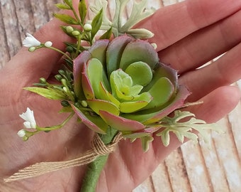 Succulent Boutonniere, Groom's Boutonniere, Prom Boutonniere, Artificial Succulents, Fake, Faux Succulent, Pin On Boutonniere, Groomsmen