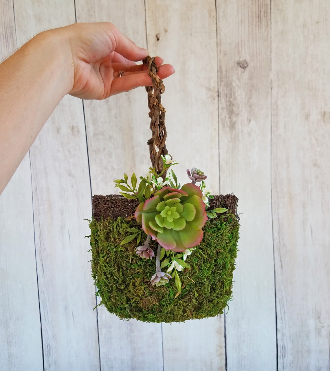 Large Succulent Moss Flower Girl Basket for your Wedding Etsy