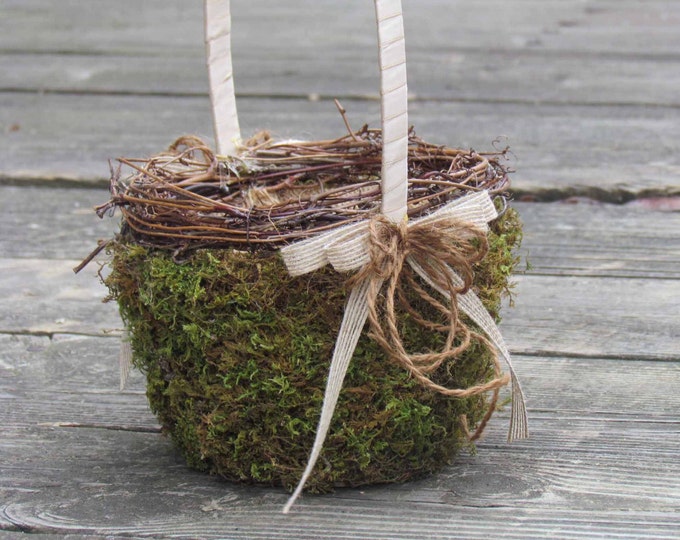 Small Moss Flower Girl Basket With Burlap for Your Rustic Etsy