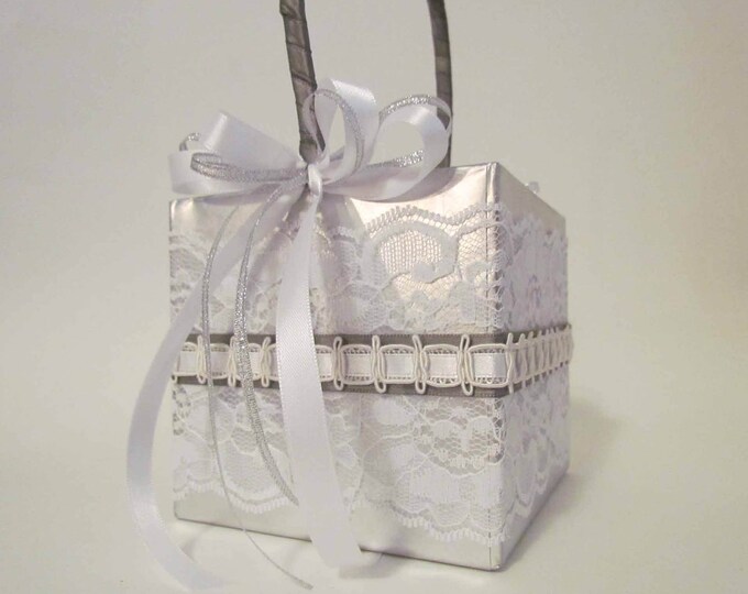 SALE Priced...silver Flower Girl Basket With Lace Etsy
