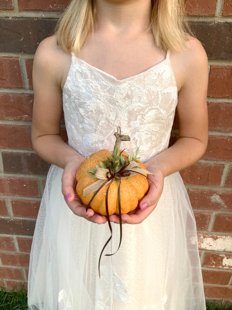 Bright Orange Pumpkin Ring Bearer Pillow for your Fall Wedding image 1