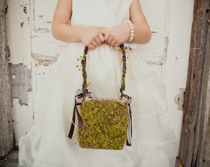 Small Moss Flower Girl Basket for Your Nature Wedding Etsy