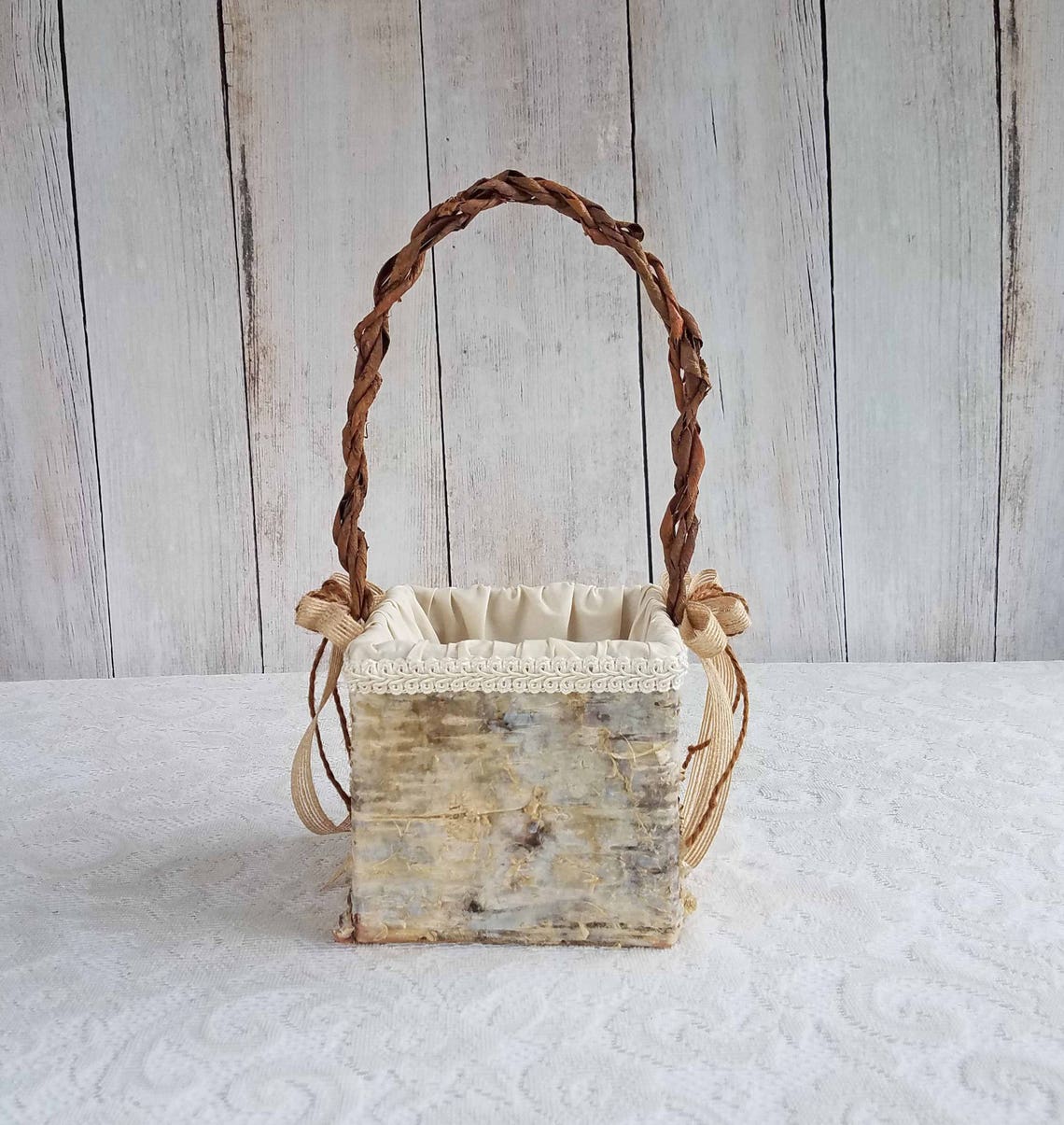 Square Rustic Birch Flower Girl Basket for your Wedding Etsy