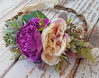 Sale Priced...Purple Rose and Succulent Flower Crown for your Wedding