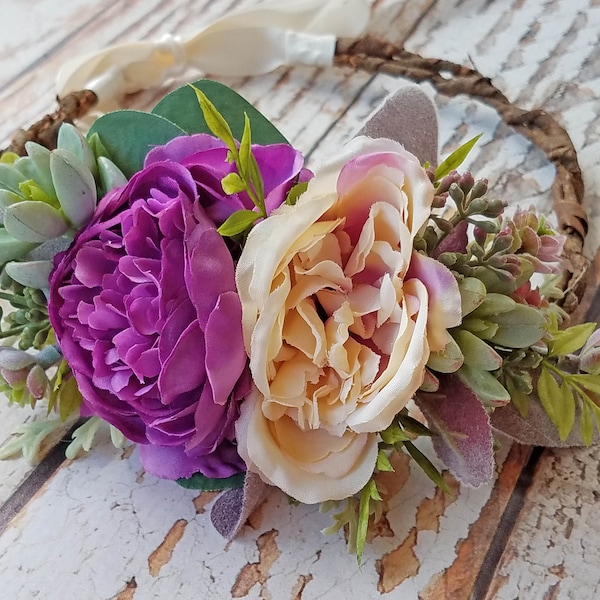 Sale Priced...Purple Rose and Succulent Flower Crown for your Wedding