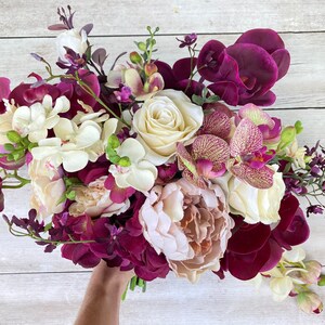 Cascading Deep Purple Orchid Wedding Bouquet, Bridal Bouquet, Beach Wedding, Fall Wedding, Orchid Bouquets, Large Elegant Tropical Boho afbeelding 2