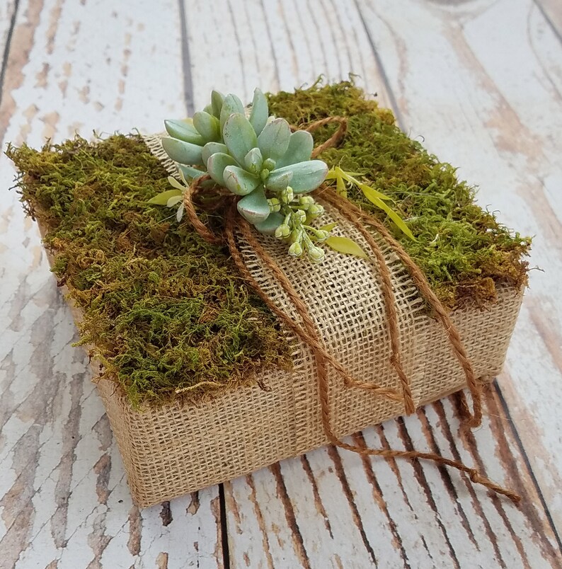 Rustic Moss Ring Bearer Pillow With Succulents Etsy
