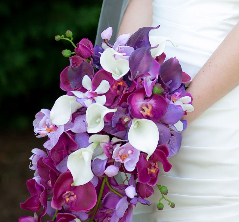 Cascading Purple Orchid & Calla Lily Bouquet Beach Wedding - Etsy