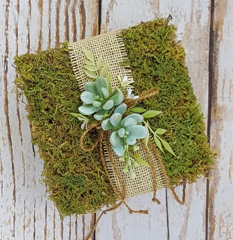 Rustic Moss Ring Bearer Pillow With Succulents Etsy