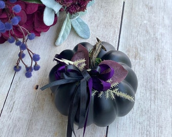 Black & Dark Purple Pumpkin Ring Bearer Pillow for your Halloween Wedding, Autumn, Fall, Rings Pillow, Gothic, Dark, Steam Punk Wedding