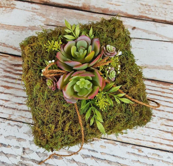 Rustic Moss Ring Bearer Pillow With Burgundy Succulents Etsy