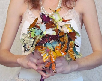 Fall Butterfly Wedding Bouquet, in Oranges, Yellows & Purples, Butterfly Bouquet, Fall Wedding, Whimsical Wedding, Custom Made Bouquet