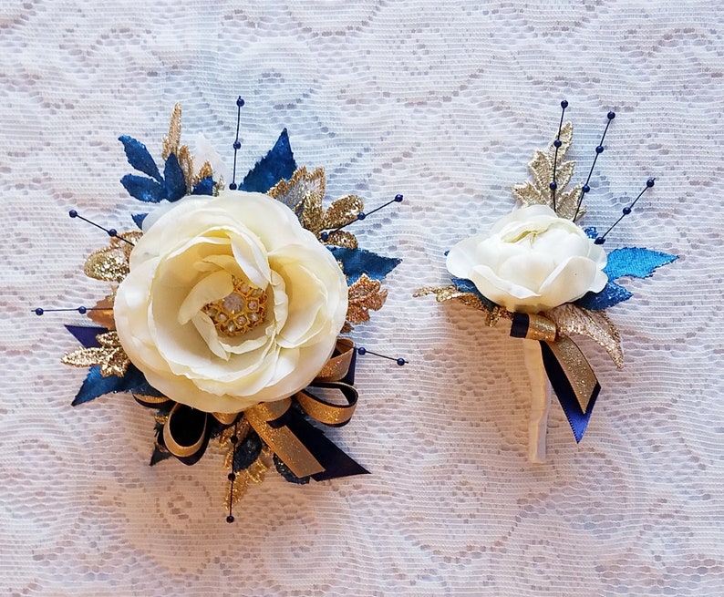 Prom Gold & Ivory Gatsby Wrist Corsage with matching Etsy